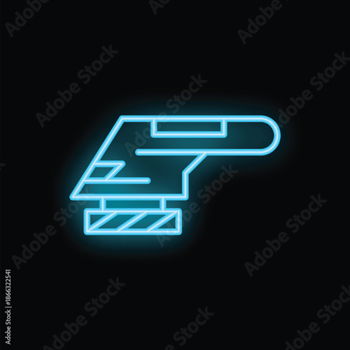 Neon icon of electric sander tool glowing on dark background