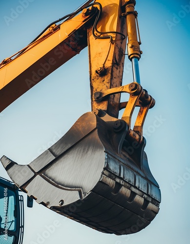 Excavator bucket detail on construction machinery