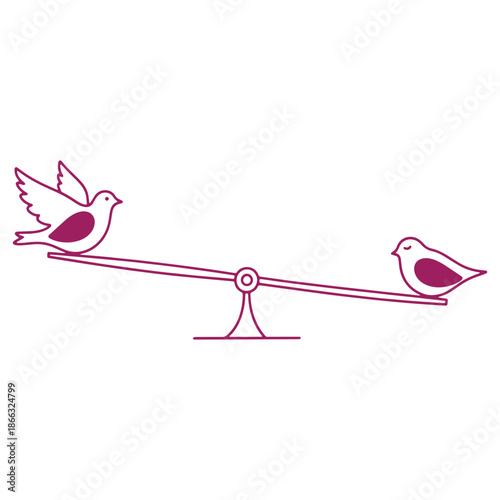 Balancing birds on a seesaw illustration symbolizing harmony and equilibrium in nature