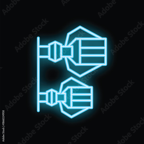 Blue glowing neon line cable car icon isolated on black background. Funicular sign. Vector