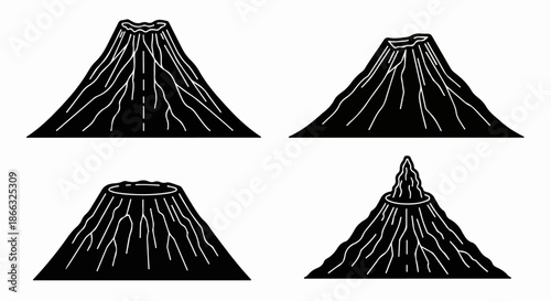 Volcano Illustrations in Various Eruption Stages.