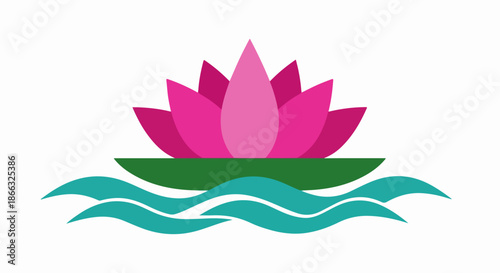 Pink Lotus Flower on Water Illustration.