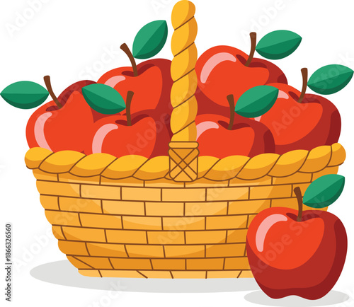 Fresh red apples in woven basket illustration healthy organic fruit harvest seasonal bounty summer autumn agriculture farming natural food concept for farmers market posters educational content health