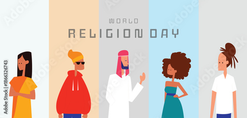 World Religion Day Celebration With Diverse People In Colorful Panels