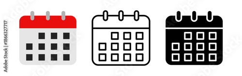 Vector isolated Calendar icon set in outline and fill