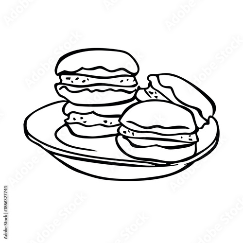 Outline doodle a plate of dessert macaroons