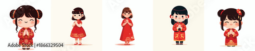 vector of little girl giving greetings during Chinese New Year