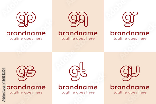 Letters GP GQ GR GS GT GU Monogram Line Logo, for PG QG RG SG TG UG initials