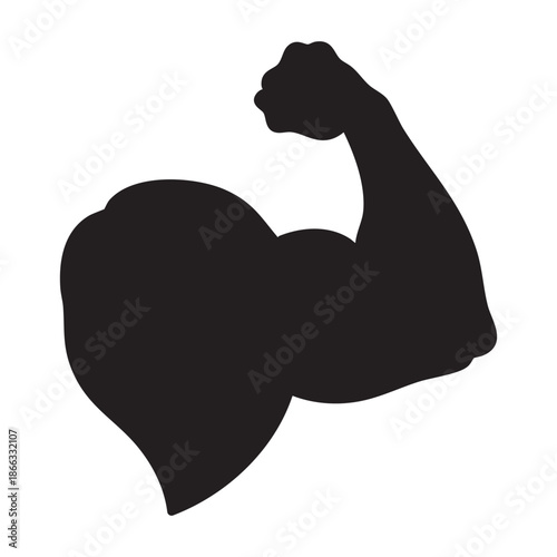 Silhouette of a muscular arm flexing showcasing strength and physical fitness