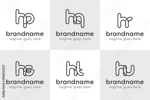 Letters HP HQ HR HS HT HU Monogram Line Logo, for PH QH RH SH TH UH initials