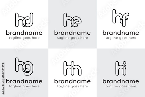 Letters HD HE HF HG HH HI Monogram Line Logo, for DH EH FH GH H IH initials