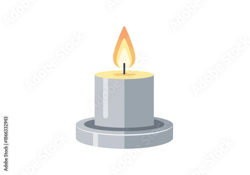 Lit Gray Candle with Holder and Flickering Flame