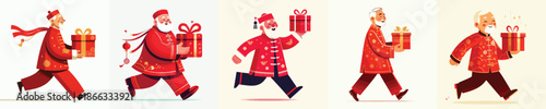 vector of grandfather walking carrying Chinese New Year gift