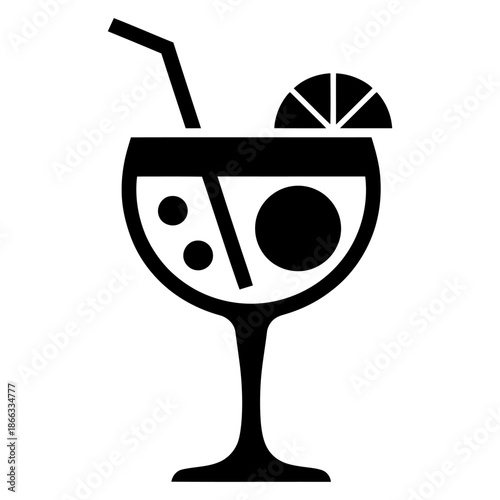 refreshing Gin tonic cocktail icon Silhouette vector style on white background