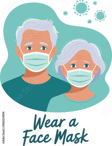 Senior couple wearing face masks for protection from viruses and germs in healthcare setting elderly man and woman in medical masks for pandemic prevention and safety awareness in public health campai