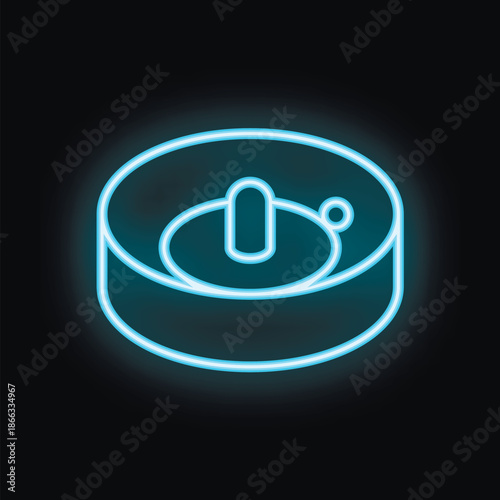 Glowing neon line ashtray with cigarette icon on black background