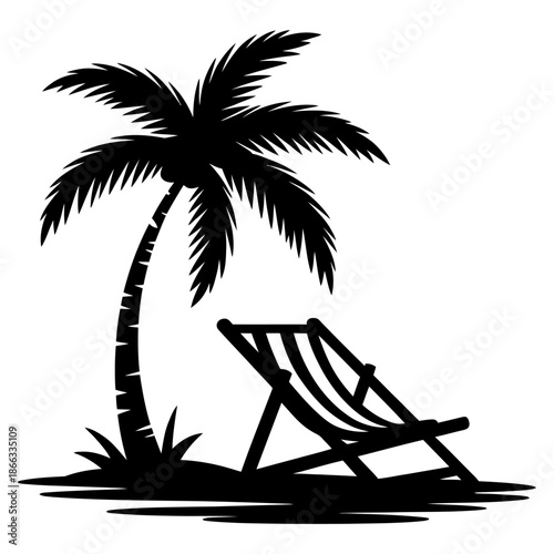 Hand Drawn Tropical Beach Chair Icon Silhouette Vector Style on white background
