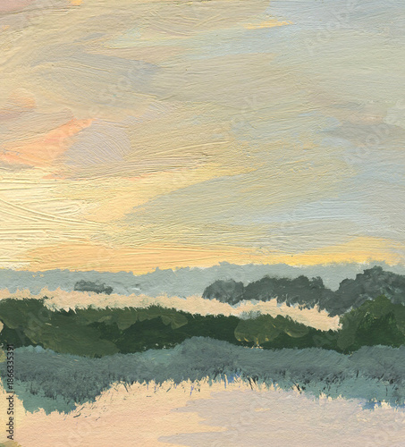Abstract water background with  sun in impressionist style  Color illustration for your design. Hand-drawn drawing.