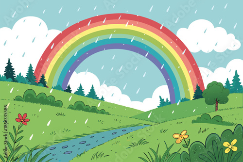 Peaceful Meadow Rainbow Rain