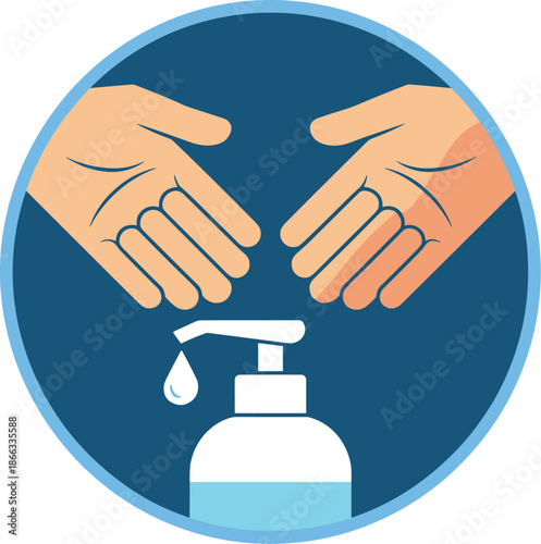 Hand sanitizer application icon illustration for hygiene promotion clean hands healthcare awareness campaign personal protection measures infection control product advertisement coronavirus prevention
