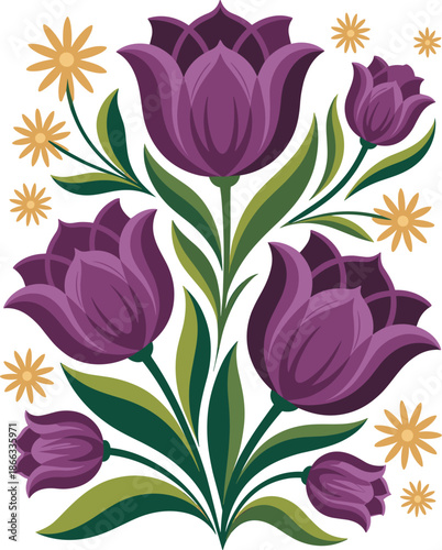 Elegant purple tulips floral arrangement vector illustration for spring designs and creative projects botanical flower graphic element for wedding invitations greeting cards posters and modern decorat