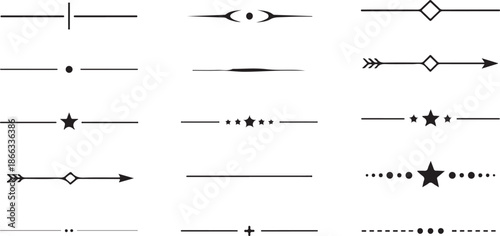 Decorative divider vector set with elegant line art and ornamental borders. Vintage separators, floral accents, whimsical designs, and creative embellishments in black vector patterns