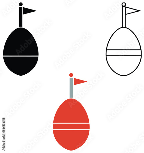 Port buoy icon featuring red sea buoy with flag sign, flat style vector illustration, suitable for maritime navigation, sea safety, nautical graphics, and marine design projects.