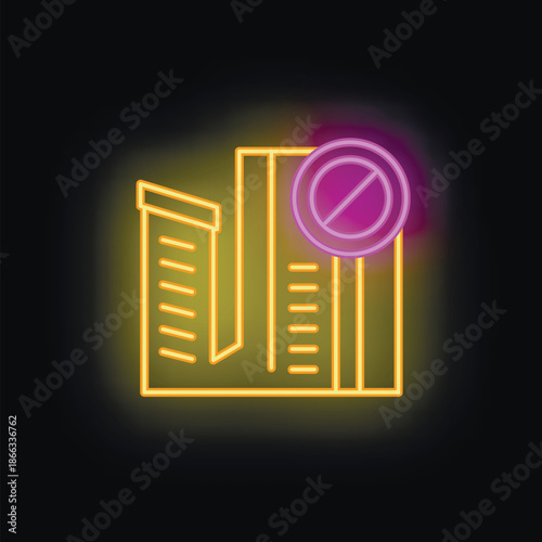 Neon sign illustrating the concept of an eviction with a prohibition sign crossing out high rise buildings