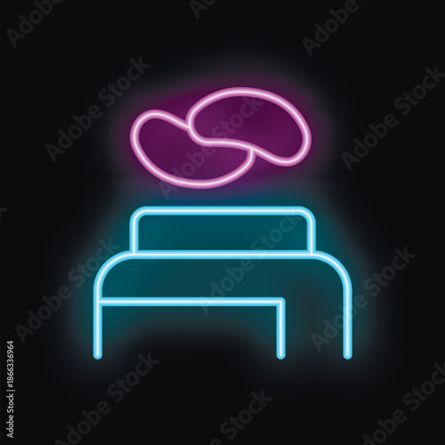 Bright luminous sign of blue color on a black background, a modern concept for eye patches