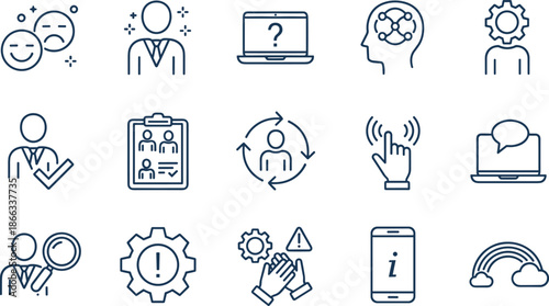 Comprehensive collection of thin line icons representing emotional intelligence human resources professional development user feedback and 