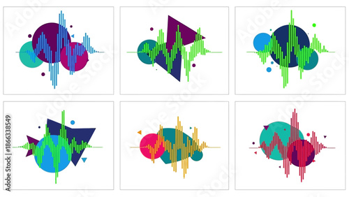 Abstract Sound Wave Graphic with Geometric Shapes and Circles