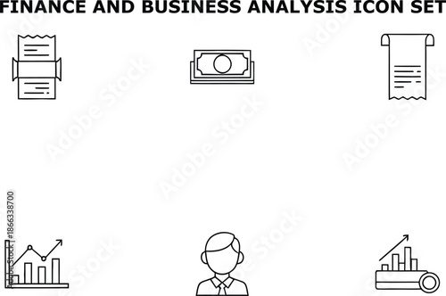 A set of finance and business analysis icons on a white background