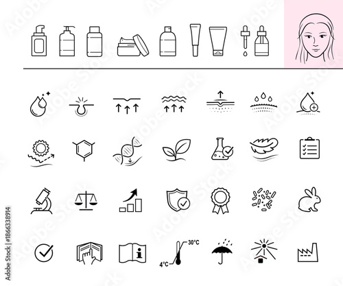 Set of icons for cosmetic design. The outline icons are well scalable and editable. Contrasting elements are good for different backgrounds. EPS10.