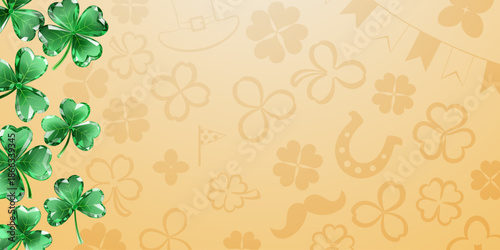 St Patricks day illustration in cartoon style with light yellow background and festive symbols.