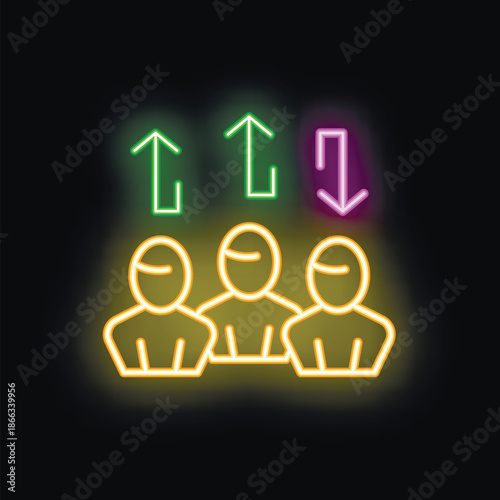 Neon icon showing the concept of promotion and relegation in the corporate world