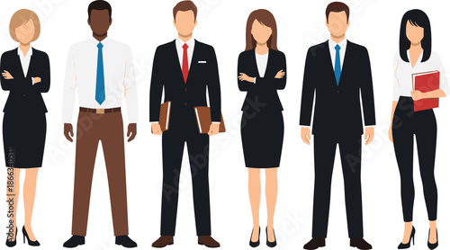 Business people illustration team professionals standing corporate office workers managers diversity vector characters isolated white background