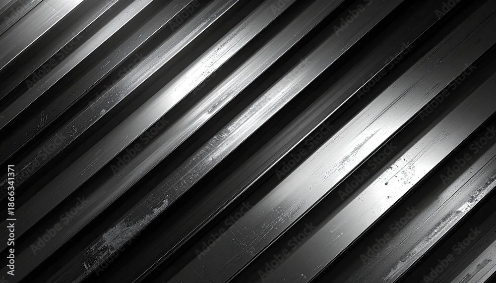 Obraz premium Oblique parallel lines, metallic, reflective, with texture, in shades of grey