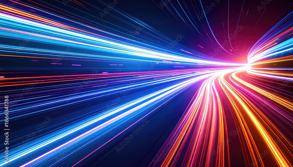 Obraz premium Digital tunnel of light streams, futuristic perspective, colorful glow, motion, speed, data flow