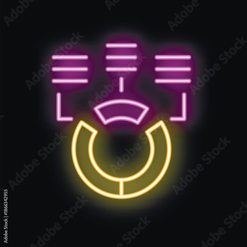 Neon sign illustrating data analysis with a pie chart representing proportions and lines above symbolizing the sorting of variables