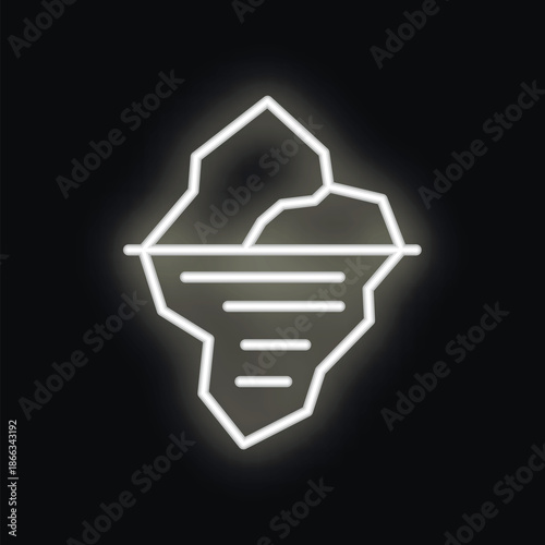 White neon icon of an iceberg floating on water, symbolizing hidden depths and potential