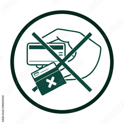 Prohibition of payment by credit card or debit card, a circular icon isolated on symbolizes restrictions on using cards for transactions or purchases