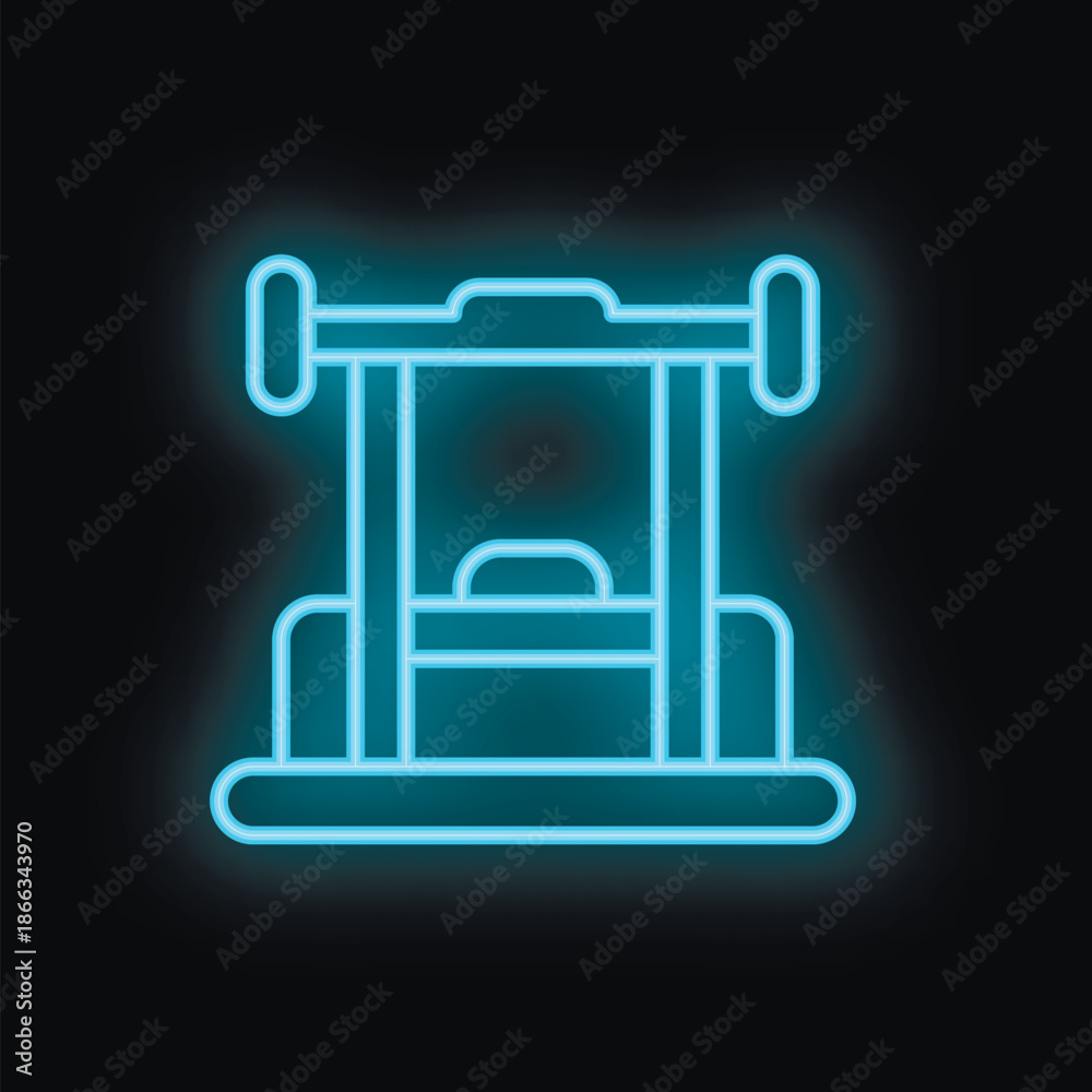 Obraz premium Neon icon of a guillotine glowing blue on a black background