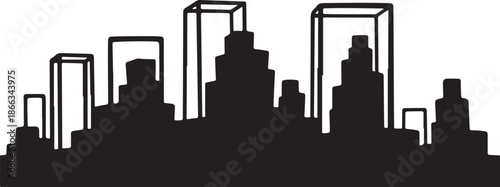 Modern City Skyline Silhouette with Skyscrapers and Urban Landscape