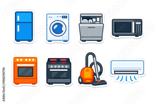 Household appliances sticker icons set