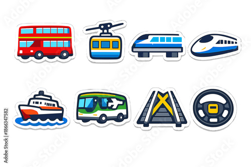 Transportation themed colorful stickers set