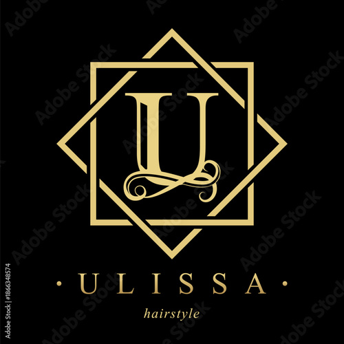 Logo, capital letter U. There is a botanical monogram in two squares - U. with organic plant elements. Vector design. beauty salon. for a tattoo studio.
