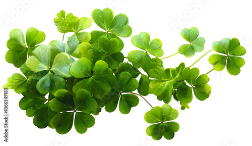 A vibrant collection of four leaf clovers against a dark background
