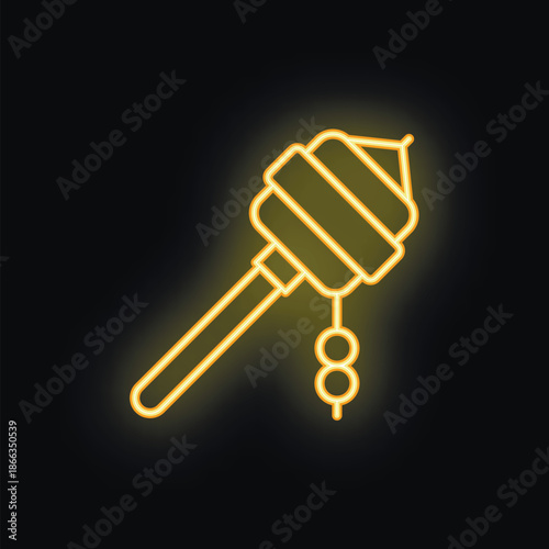 Yellow neon sign representing a vajra, a ritual object used in buddhism, with its handle and double pointed head