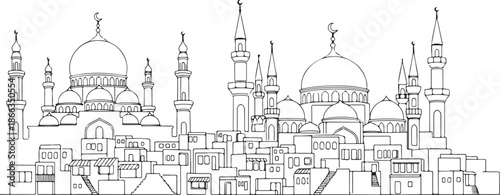 Islamic ramadan elements mosque silhouette isolated on transparent background