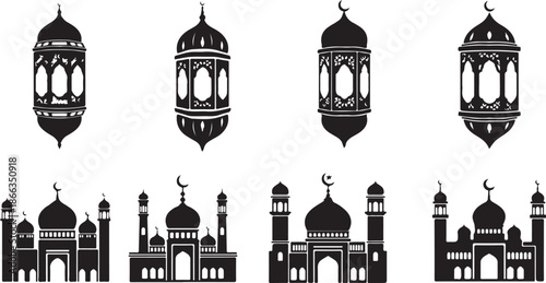 Islamic ramadan elements silhouette isolated on transparent background